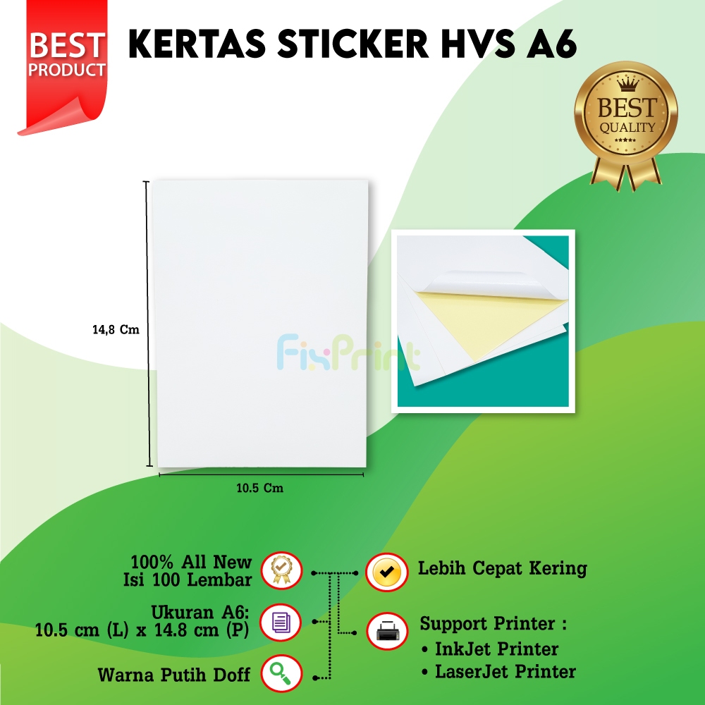 

Kertas Stiker A6 100 pcs Label 10.5cm x 14.8cm A6 HVS Stiker 100 Pcs