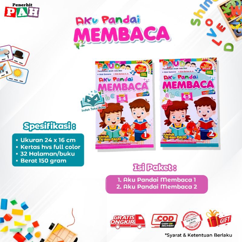 ISI 2 BUKU - PAKET AKU PANDAI MEMBACA Buku Belajar Membaca Tanpa Mengeja Anak Sekolah TK Paud SD Kel