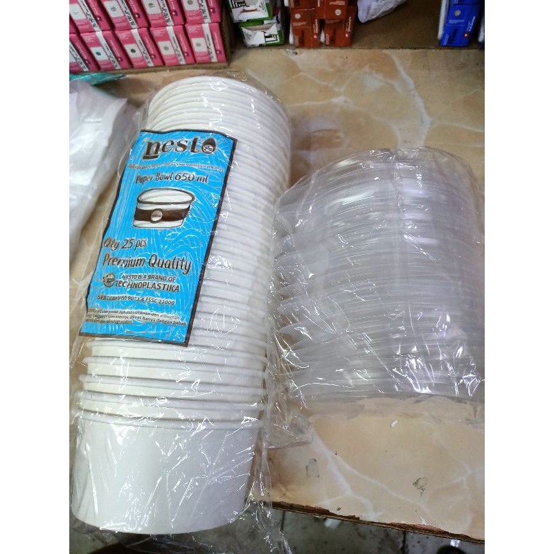 PAPER BOWL 360 ML ISI 25 PCS PLUS TUTUP 500 ml 650 ml 800 ml
