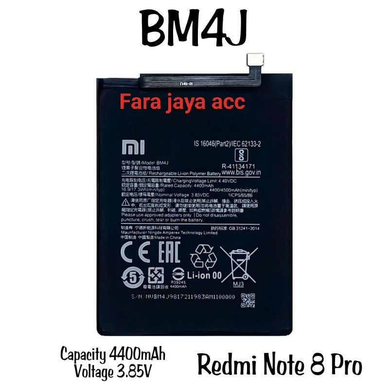 Baterai Battery Xiaomi ORIGINAL Redmi Note 8 Pro Model: BM4J Redmi Note 8 Pro