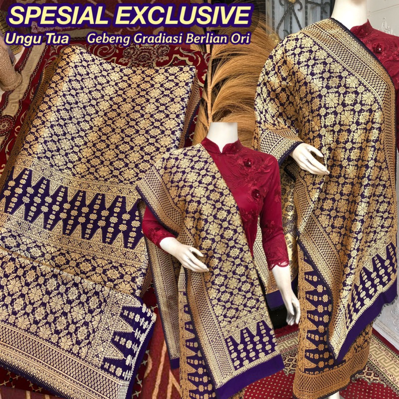 Spesial Exclusive Songket Lepus Gebeng Gradiasi Berlian ORI Ungu Tua  /Songket Tenun Palembang asli 
