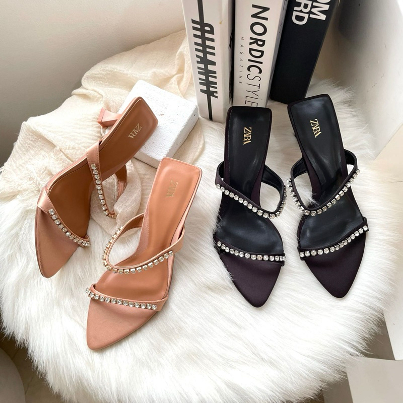 Strappy diamond blink heels 7cm by Zara import high quality fashion shoes sandal wanita hak tinggi t
