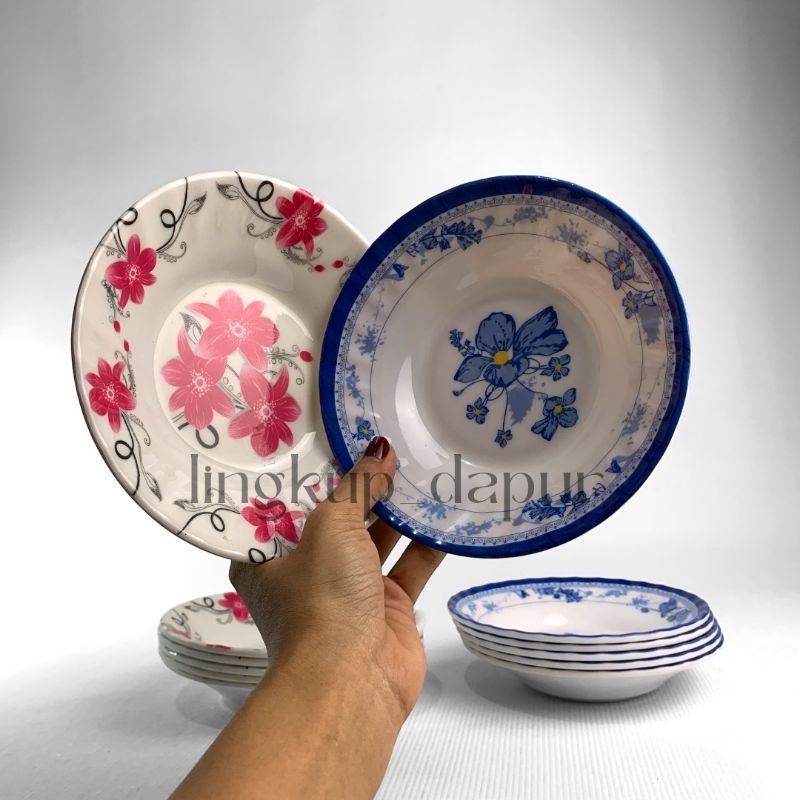 (6 pcs/ 1 lusin) PIRING TATAKAN GELAS/ PIRING MELAMINE KECIL MOTIF BUNGA 15cm (DS-6)