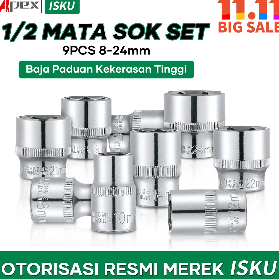 Ready ISKU mata kunci shock 12 inch 6 pt kunci sock kunci shok satuanmata sok panjang Alat Perkakas 