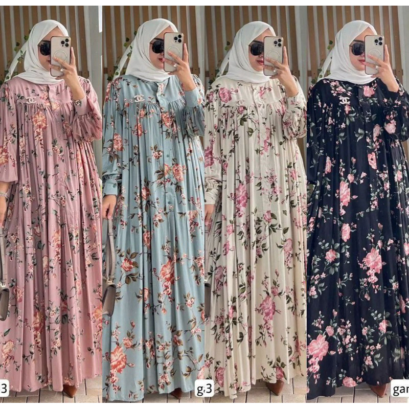 Gamis Rayon Diamond Motif Bunga LD 115 Gamis Crinkle Gamis Malay