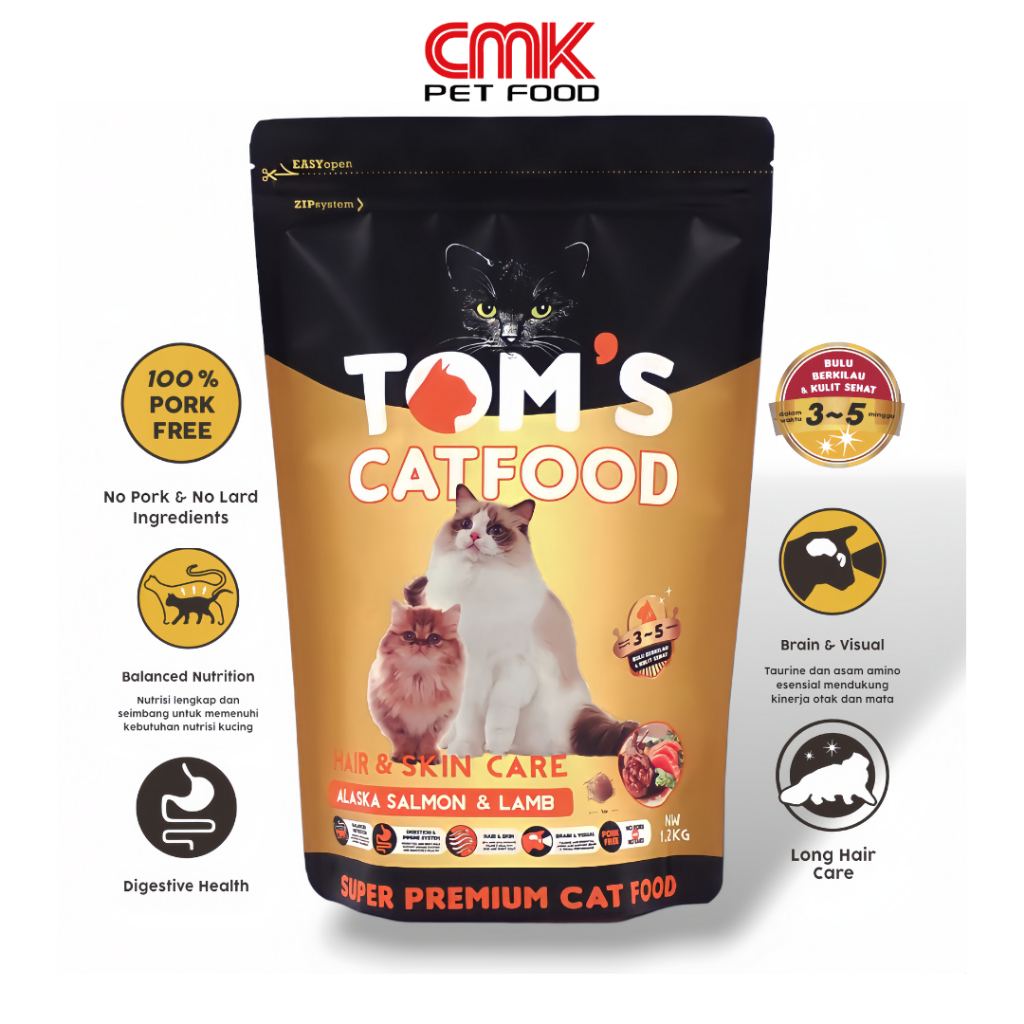 CMK TOM'S CAT FOOD HAIR & SKIN CARE 1.2KG 34% PROTEIN - TOMS DRY FOOD