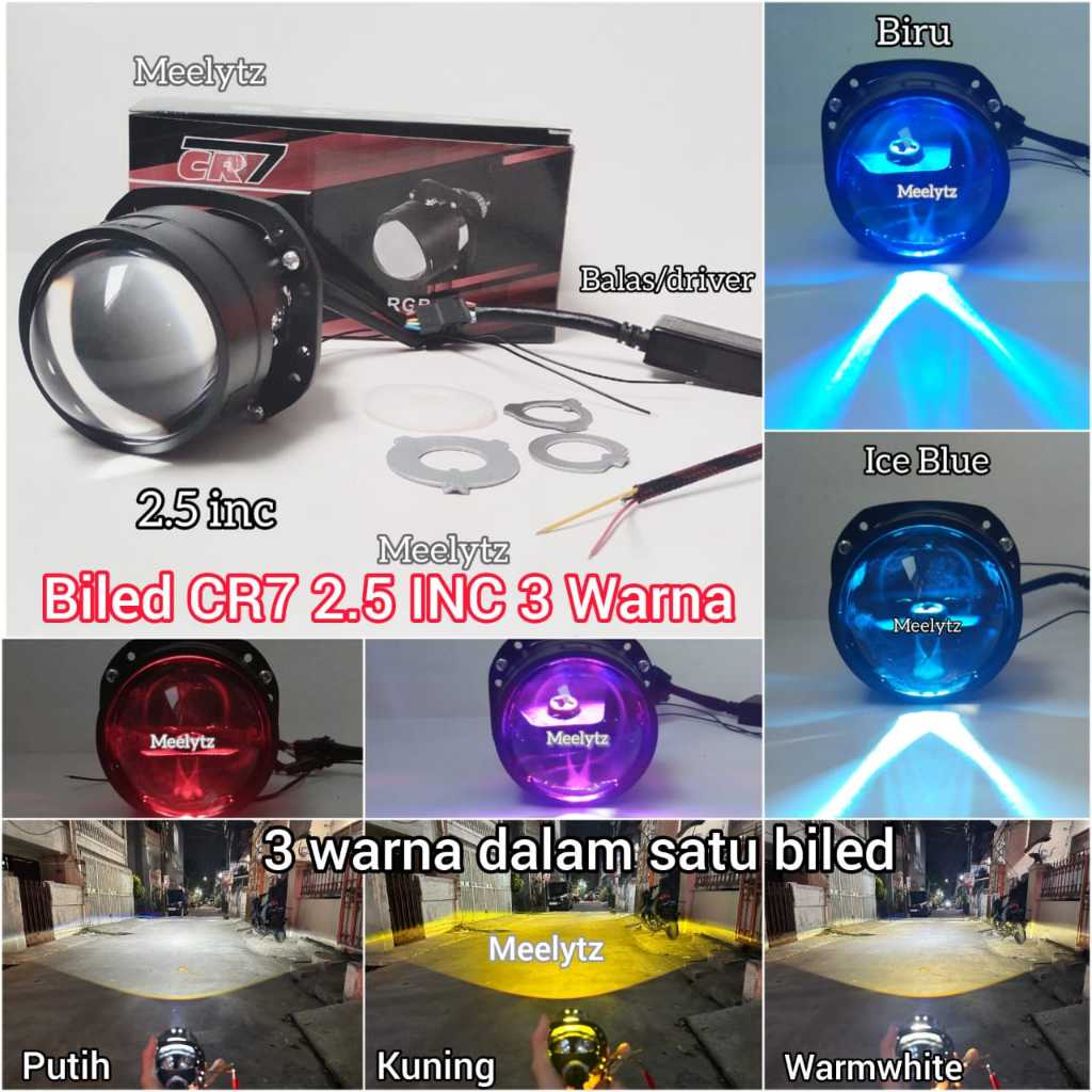 Promo Terbaru Projector Biled Cr7 2.5 Inc Original Cr7 3 Warna All Weather Jauh Dekat Flat Cut Plus