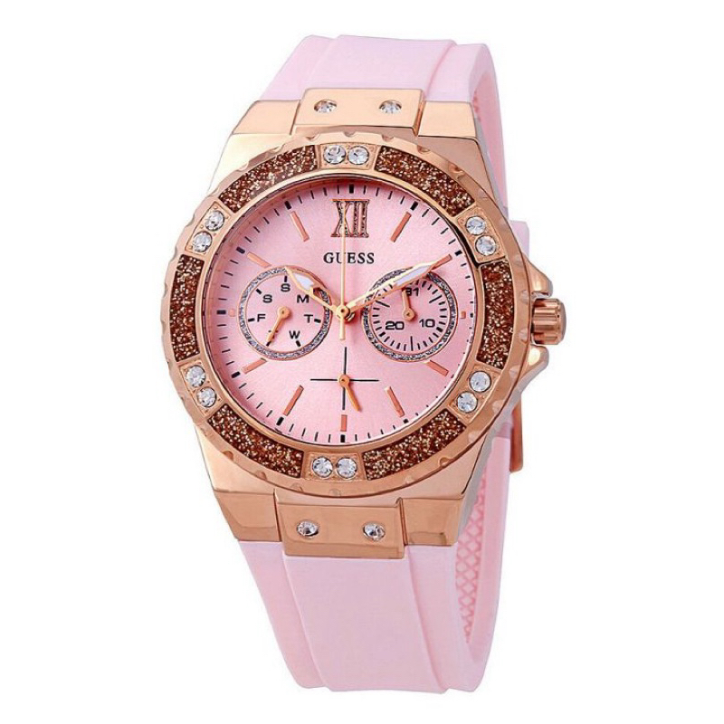 Jam Guess Wanita Original W1053L3 Pink rubber strap
