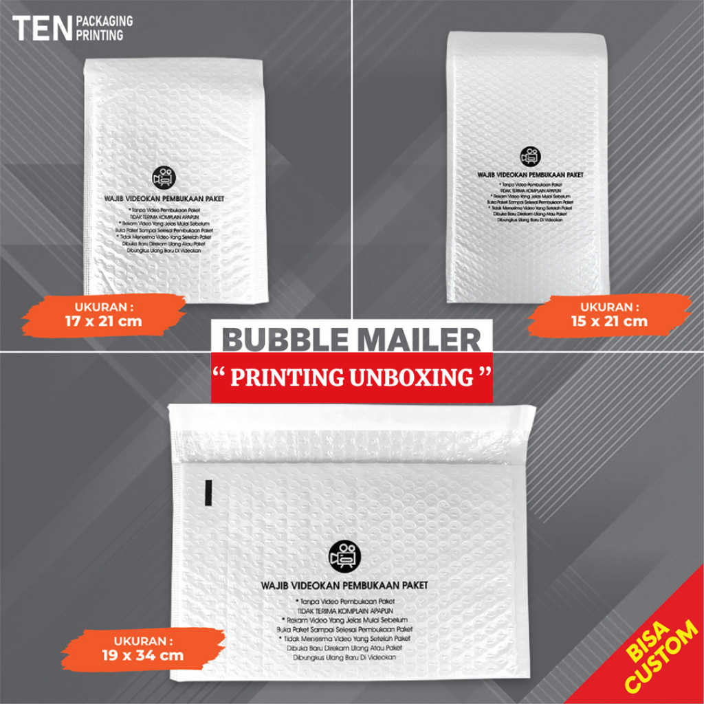 

BUBBLE MAILER "PRINTING UNBOXING" AMPLOP BUBBLEMAILER PRINTING PREMIUM TERMURAH (Harga Per pcs)