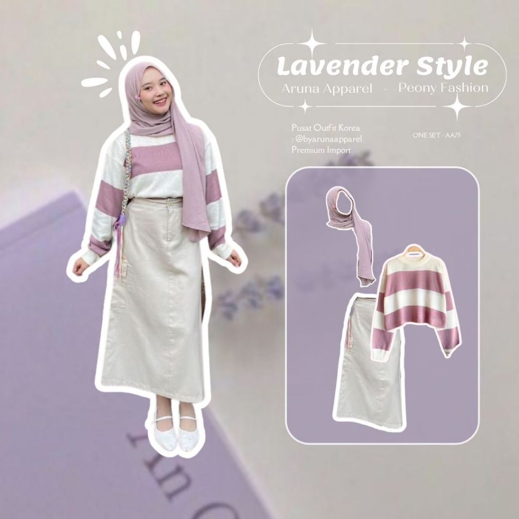 Lavender Outfit 3in1 Korean OOTD Hijab Outfit Pinterest Outfit Kuliah Study Tour Hangout Set - AA75