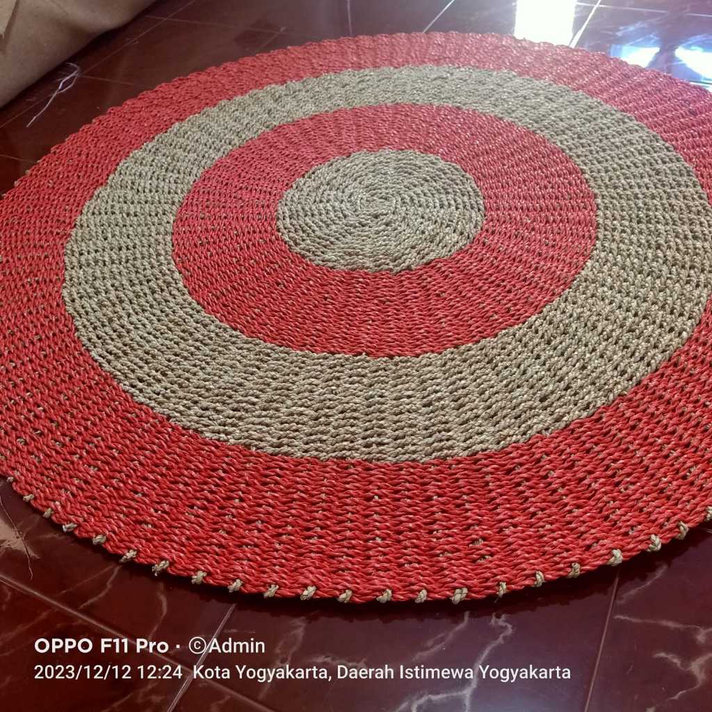 KARPET RUANG TAMU BULAT DIAMETER 120CM WARNA MERAH NATURAL