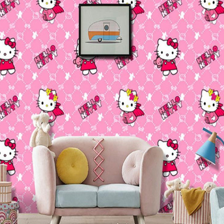 PAKET 5ROLL WALLPAPER STICKER DINDING WALLSTIKER WALLSTICKER STIKER KAMAR HELLOKITTY PINK