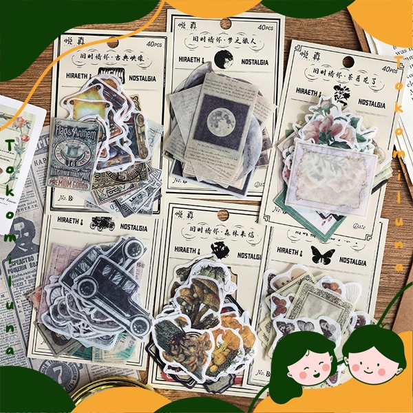 

1 set isi 40 pcs sticker nostalgia vintage retro deco journaling scrapbook aesthetic HB1450