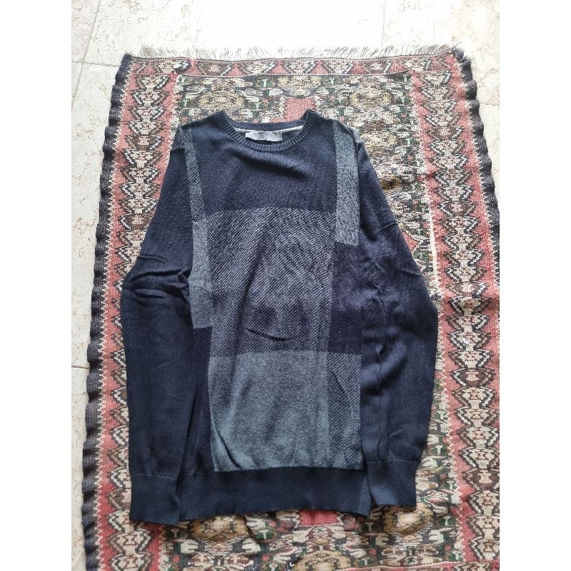 Giordano Knit Sweater Black/Grey Size M Original Preloved