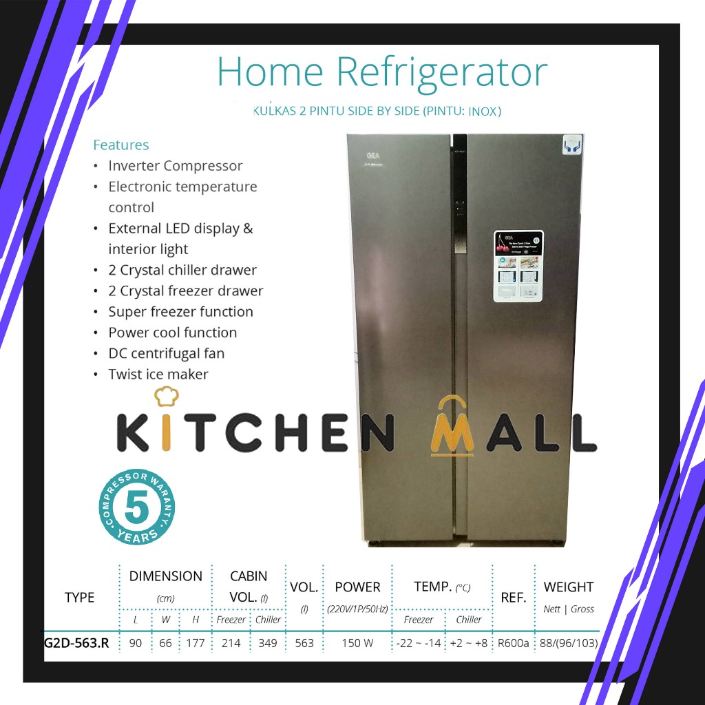GEA G2D-563.R INOX Kulkas side by side 2 pintu - inverter