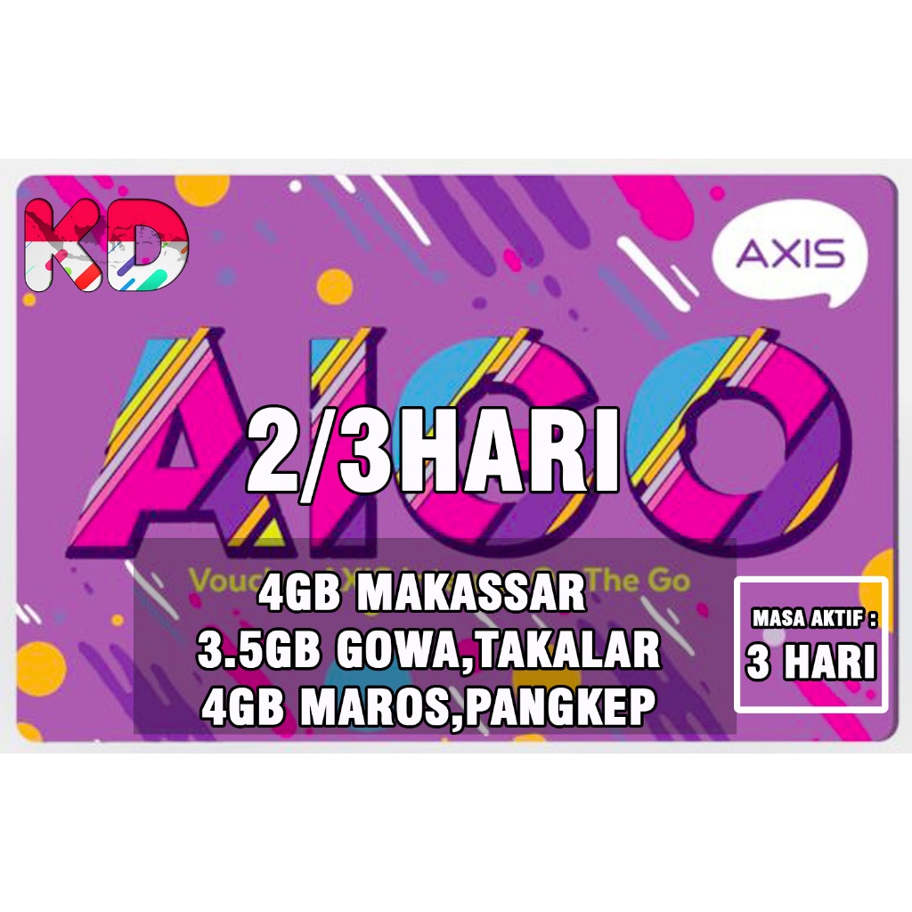 Voucher axis AIGO HARIAN 4GB MAKASSAR/3.5GB GOWA,TAKALAR/4GB MAROS,PANGKEP  3HARI