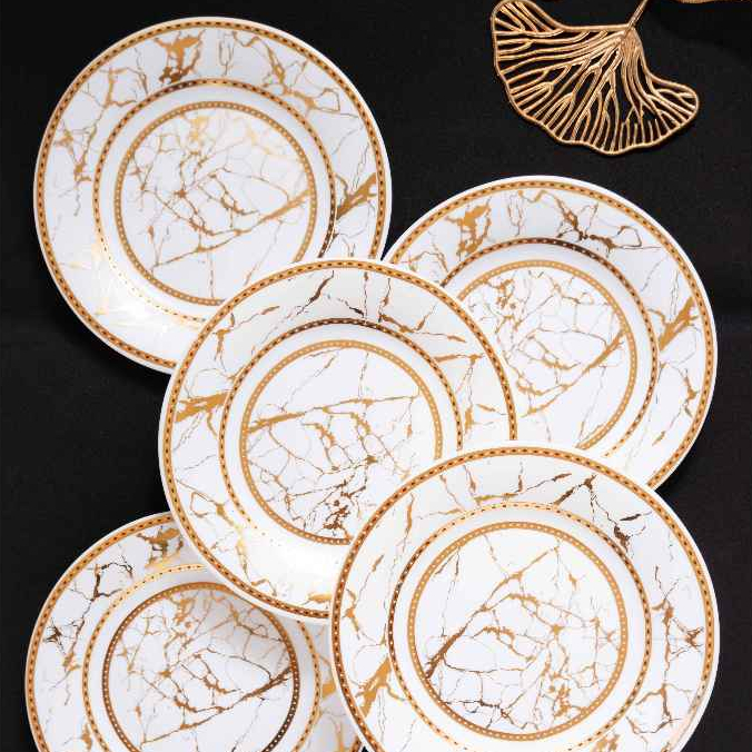 Piring Marble Putih Hitam Keramik / Piring Makan Keramik / Piring saji marble / Piring Datar Keramik
