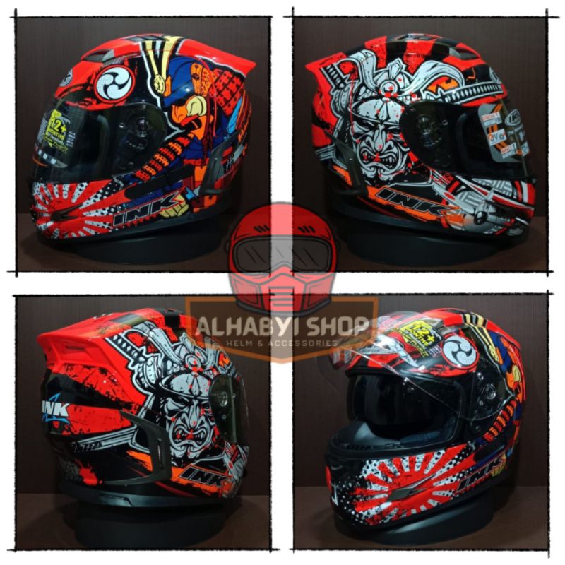 HELM INK STEALTH MOTIF SAMURAI | FULL FACE DOUBLE VISOR | SNI & DOT