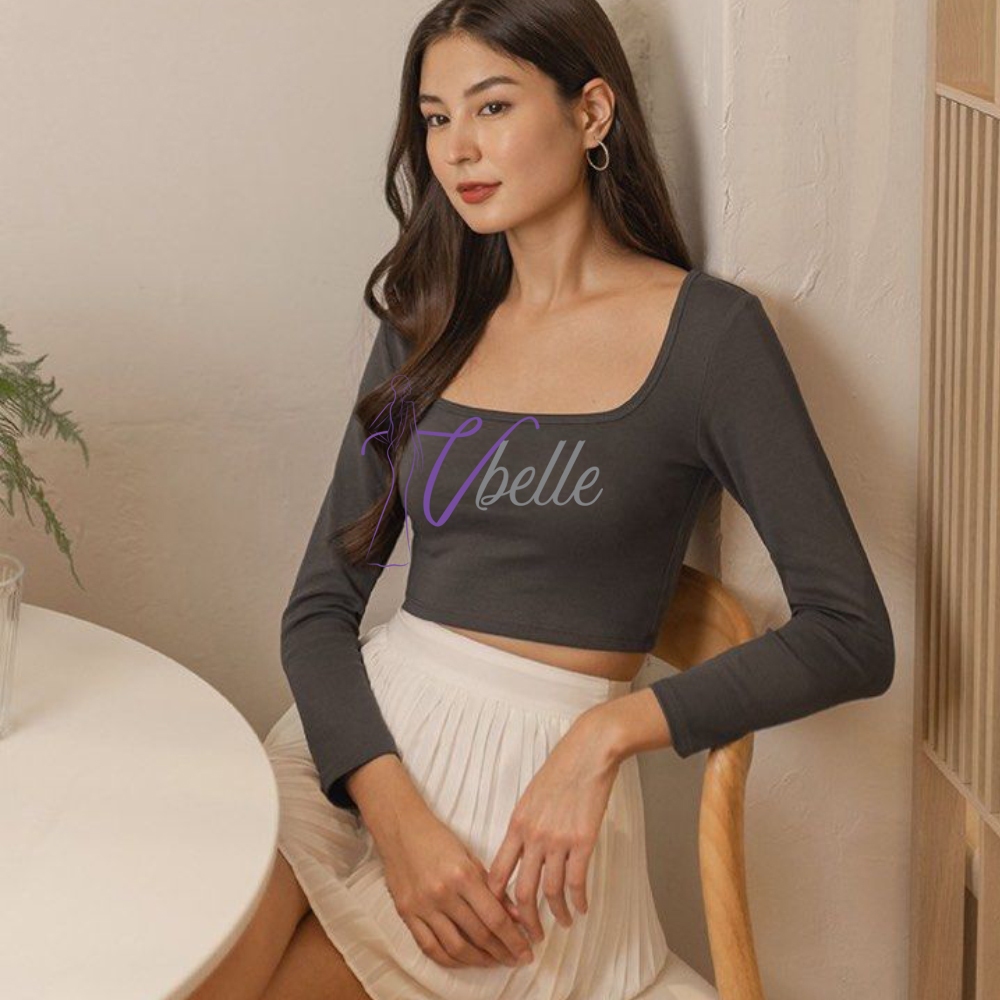 Joelle square neck long sleeve jersey crop top