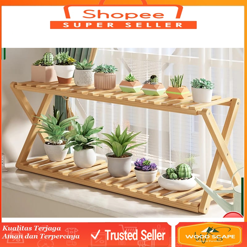 Rak bunga kayu minimalis 2susun /rak serbaguna/ rak tanaman minimalis