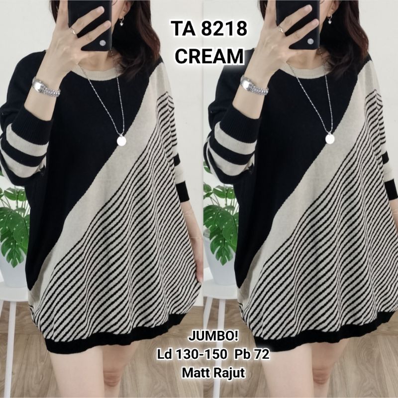 TA 8218. Blouse Jumbo Rajut Bangkok Salur Miring