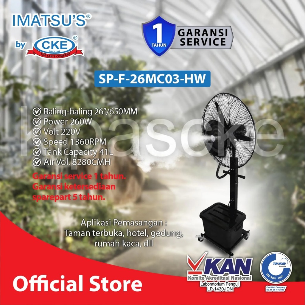 Imatsu's Spray Fan SP-F-26MC03-HW diameter 26" 220V 213W Kipas Angin Embun / Misty Fan