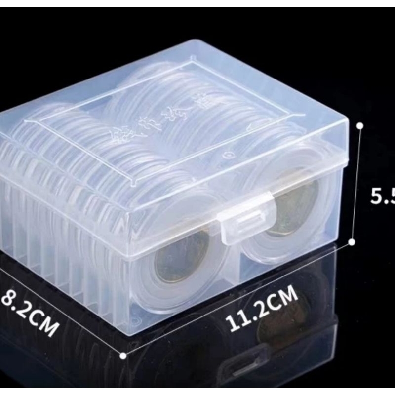 Pelindung koin Kapsul coin bulat 46 mm transparan busa box plastik ini 20 pcs