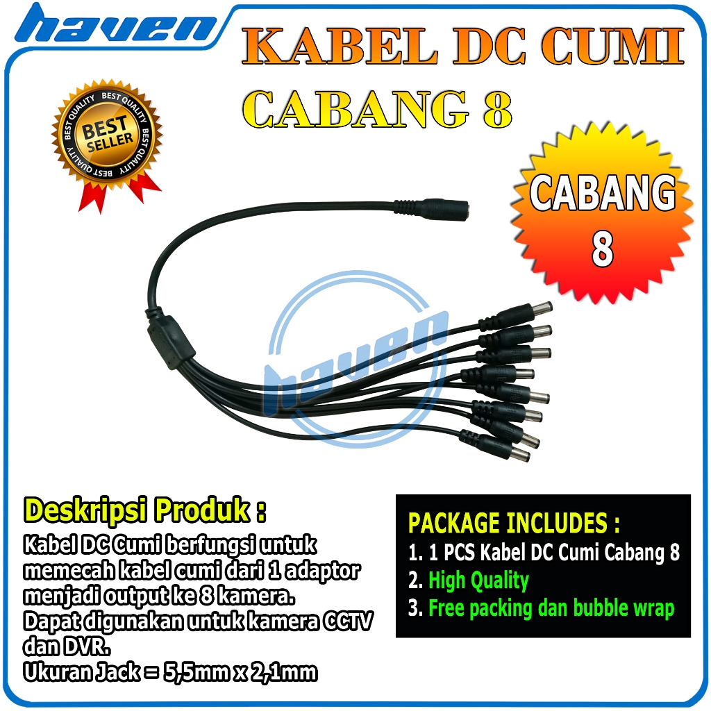 Kabel Power Cabang 8 / Kabel Cumi Cabang 8 DC Cumi Cabang 8 Untuk CCTV Adaptor Kabel Dc 1 In 8 DC Ma