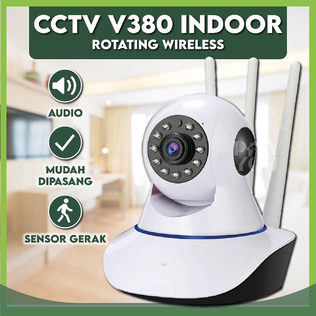 CCTV Indoor Pro Pengawas Toko Hewan Pet Shop HD V380 Rotating Smart Camera Wifi Mic Speaker