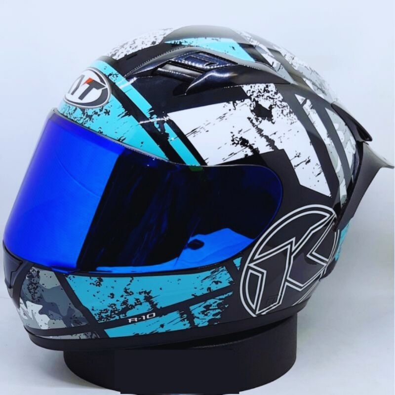 Helm Kyt R10 Seri 3 Black Aqua Blue R-10 Full Face Biru Muda Toska Pisor Blue Second