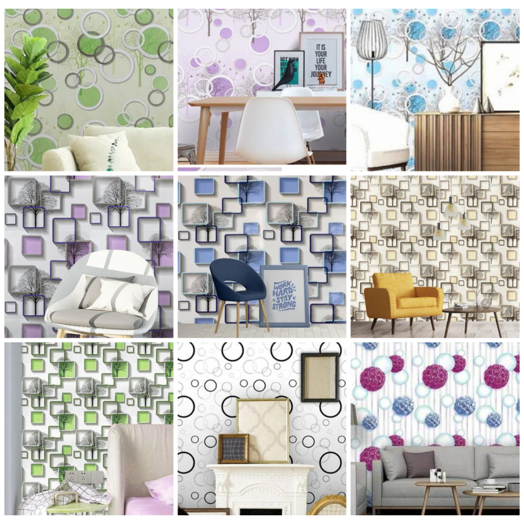 WALLPAPER STICKER DINDING MOTIF BULAT & KOTAK 3D PREMIUM BAHAN PVC WALLSTIKER DEKORASI RUMAH