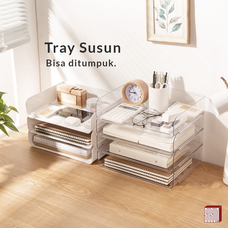 

SHOPEE MALL Susun Tray File Dokumen Susun Rak Kertas Organizer Document Paper Meja Kantor Putih Transparant