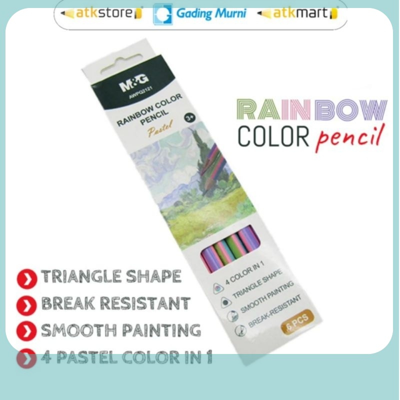 

M&G Pensil Warna Pastel 1 Set Isi 6 pcs - Pensil Warna Pelangi 4 Color in 1