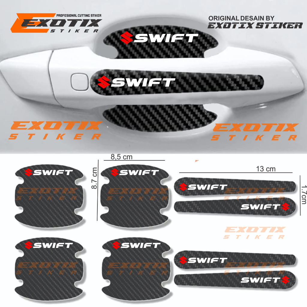 8pcs stiker carbon handle pintu mobil suzuki swift cutting stiker pelindung gagang pintu mobil
