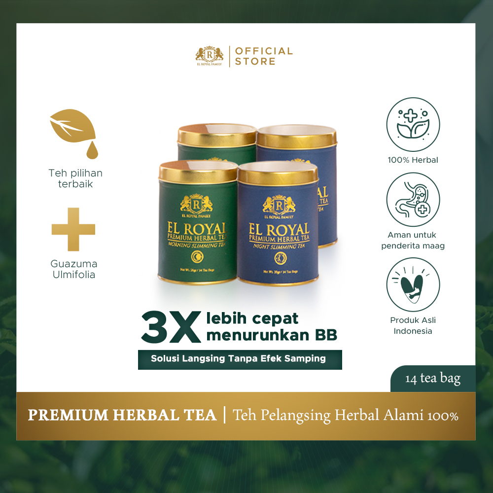 

(Bundling) El Royal Premium Herbal Tea (2 Paket) | 2 Morning Slimming Tea - 2 Night Slimming Tea - 3 X Lebih Cepat Menurunkan BB