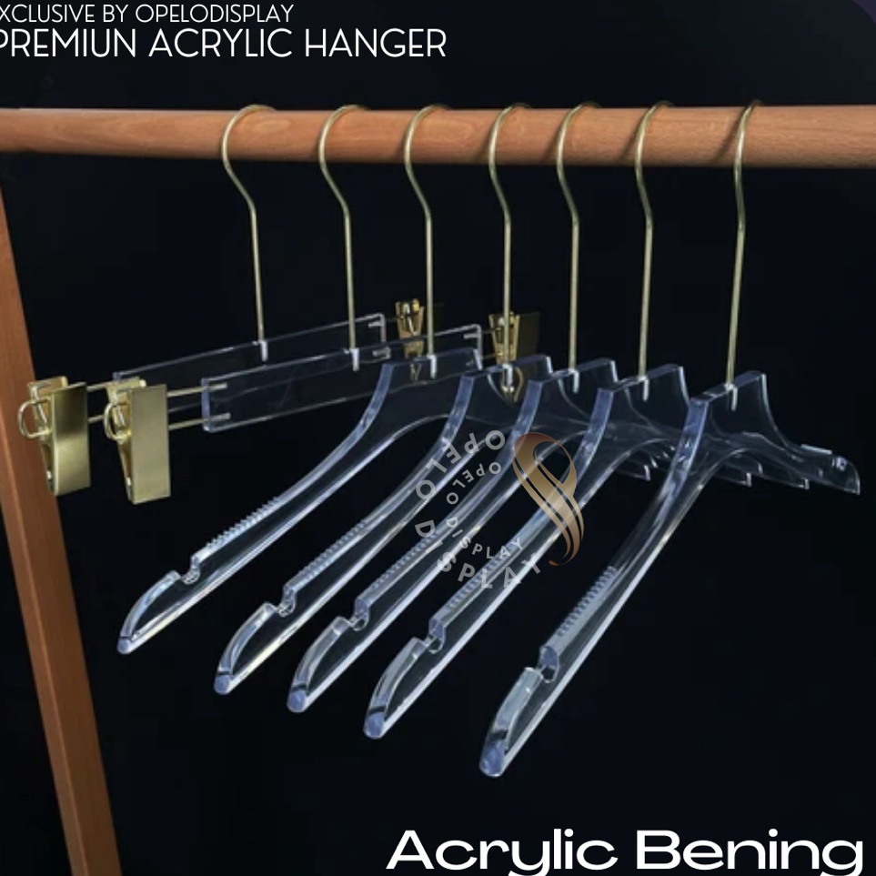 Paket Promo   NEW  HANGER ACRYLIC PS BENING HOOK GOLD BULAT 15 CM GANTUNGAN BAJU DAN CELANA PREMIUM 