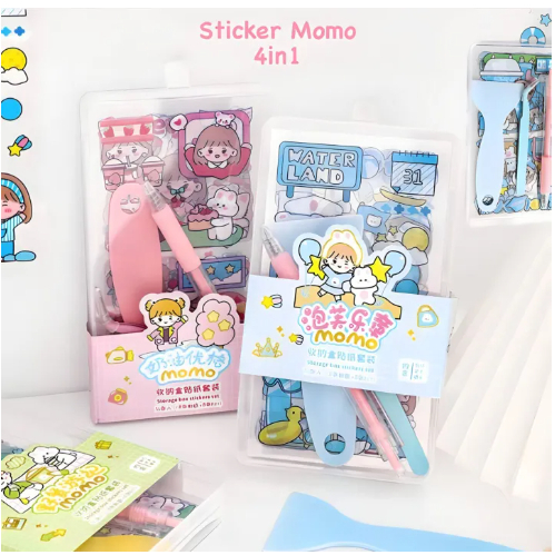 

( BISA COD ) PROMO Stiker Momo Pingset Box Set Scrapbook Stiker Tool Set / Sticker Lucu Viral / Sticker Anak /Alat kreatif Box Plastik