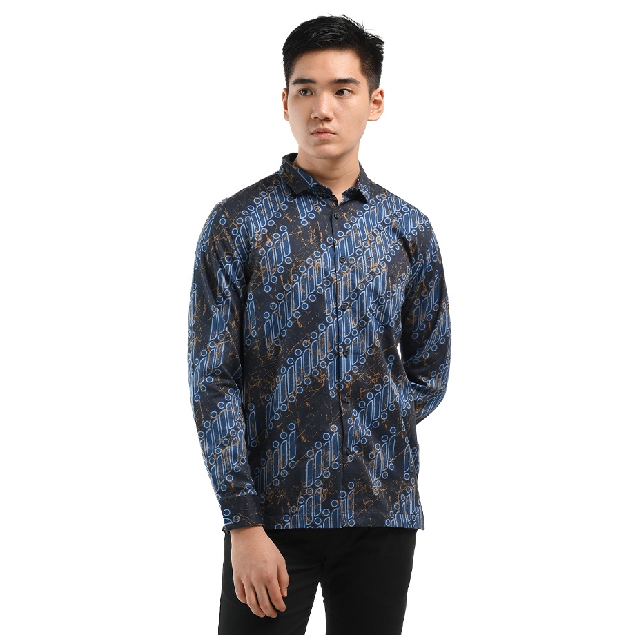 MODEL GFI99 MANZONE Kemeja Batik Pria Lengan Panjang MODERN FIT Abyas 3Blue