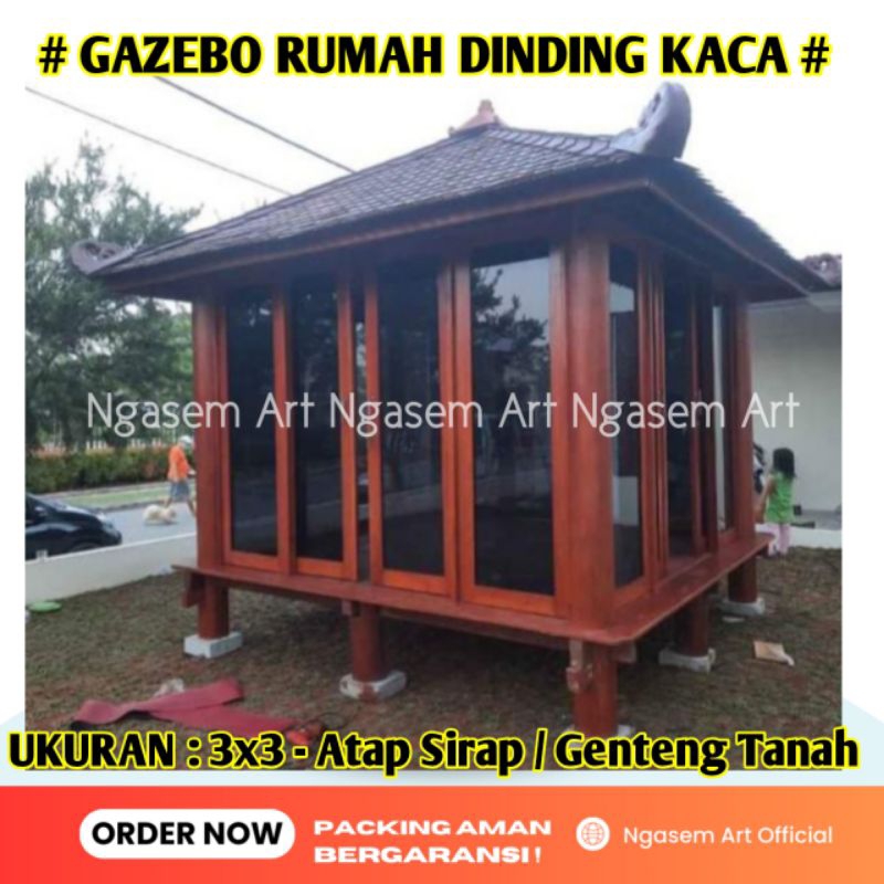 GAZEBO RUMAH KACA RIBEN 3X3 GASEBO KAYU KELAPA
