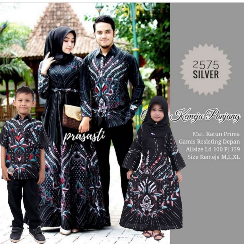 Baju Couple Keluarga Prasasti Putih | Sarimbit Batik Gamis Wanita Kapelan Family set Pasangan Dress 