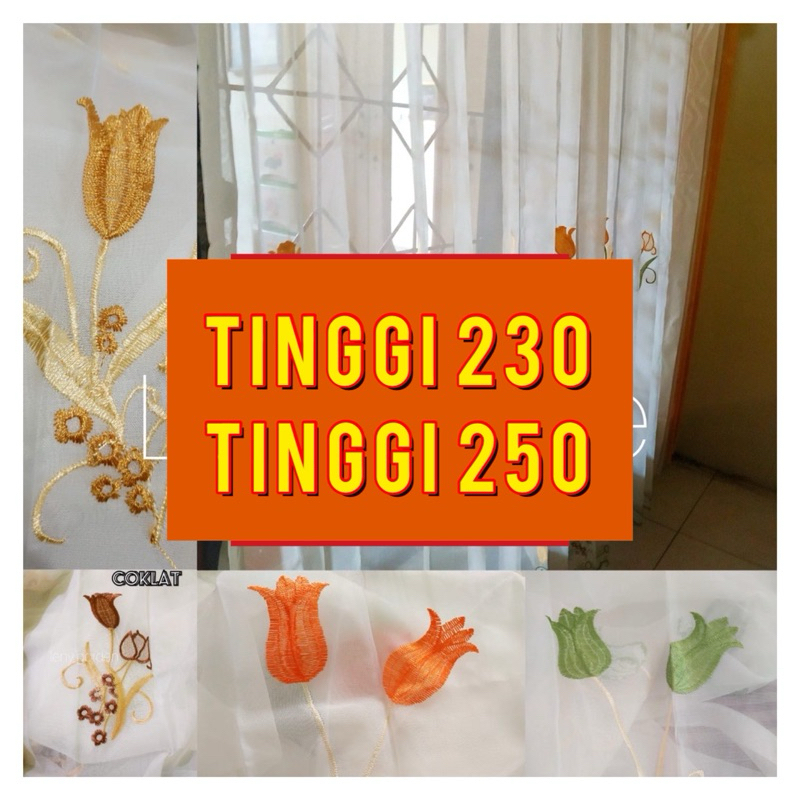 [LENYS]Vitrase bordir tinggi 230cm ,240cm,250cm gorden vitras putih transparan motif warna abu mewah