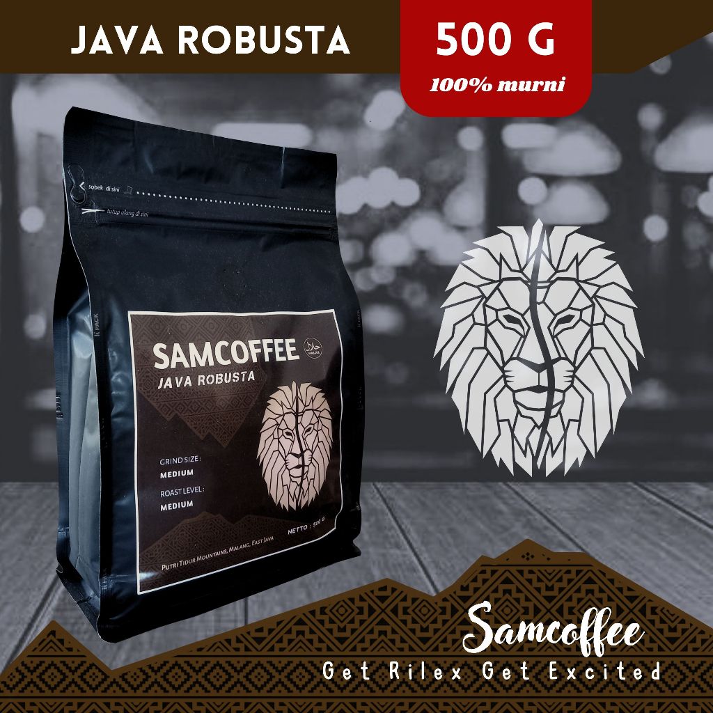 

SAMCOFFEE Kopi bubuk Java Robusta 500 gram, Kemasan flat bottom