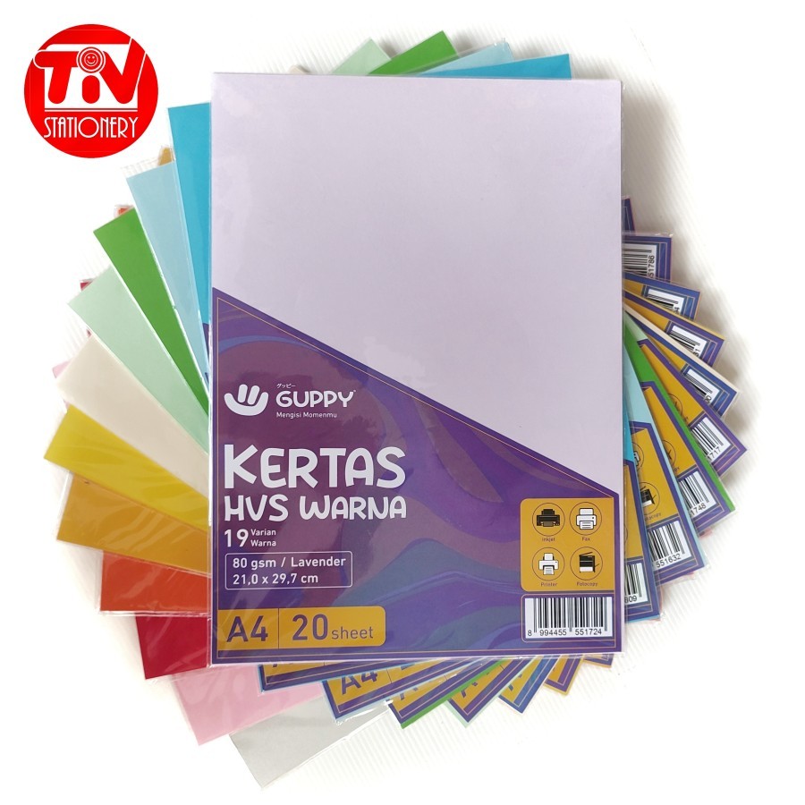 

Kertas HVS Warna Guppy A4 80 gsm (1 pack = 20 lembar)