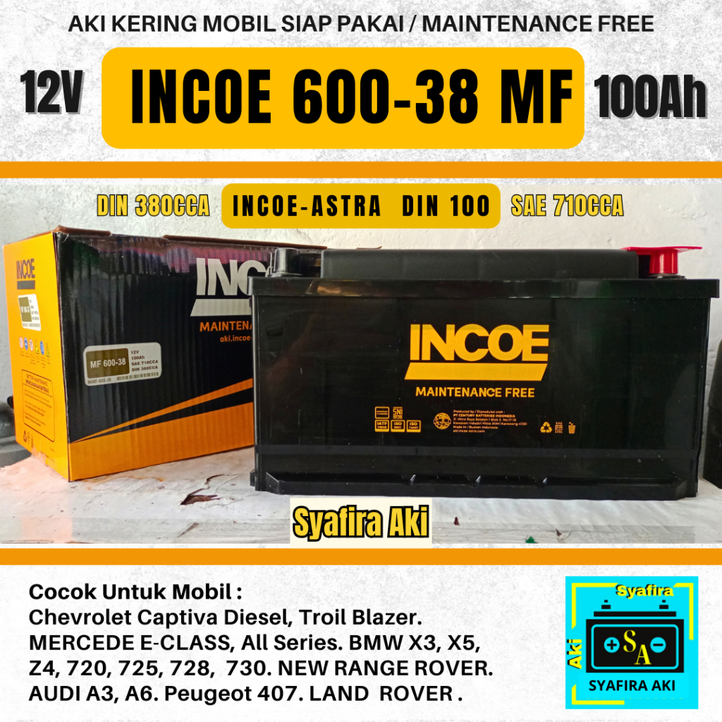 Aki Mobil Chevrolet Captiva Diesel INCOE 60038 / 60044 MF Aki kering 100AH