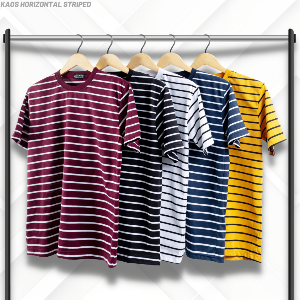 Kaos T Shirt Distro Stripe Strip Garis Garis Horizontal Pria Wanita