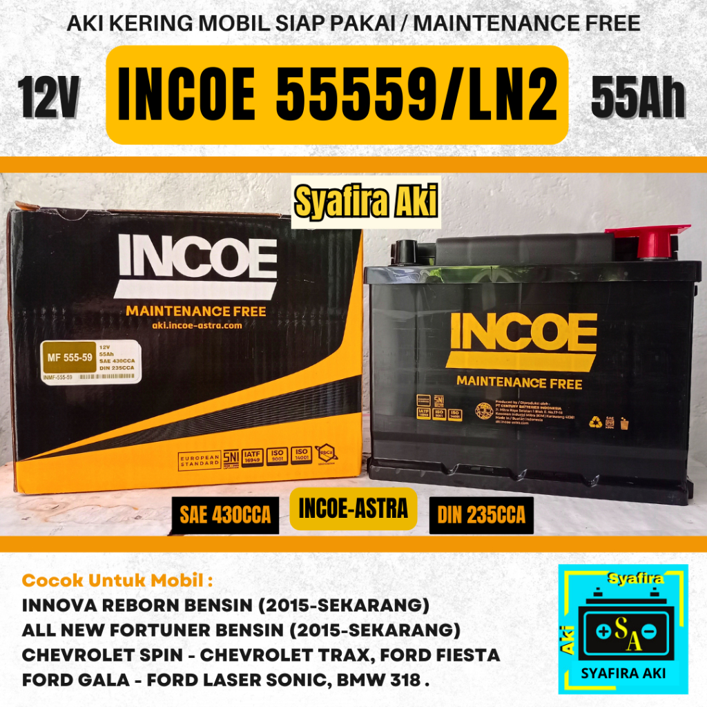 Aki Mobil INCOE MF Astra Tipe 555-59 Aki Kering 12V 55Ah