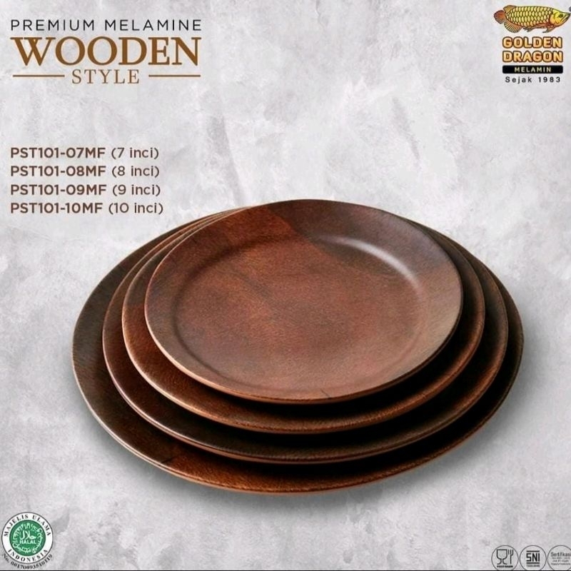 Piring Bulat Motif Kayu Melamin 9 & 10 Inch - Golden Dragon Melamin (PST101-09MF) & (PST101-10MF) Ki