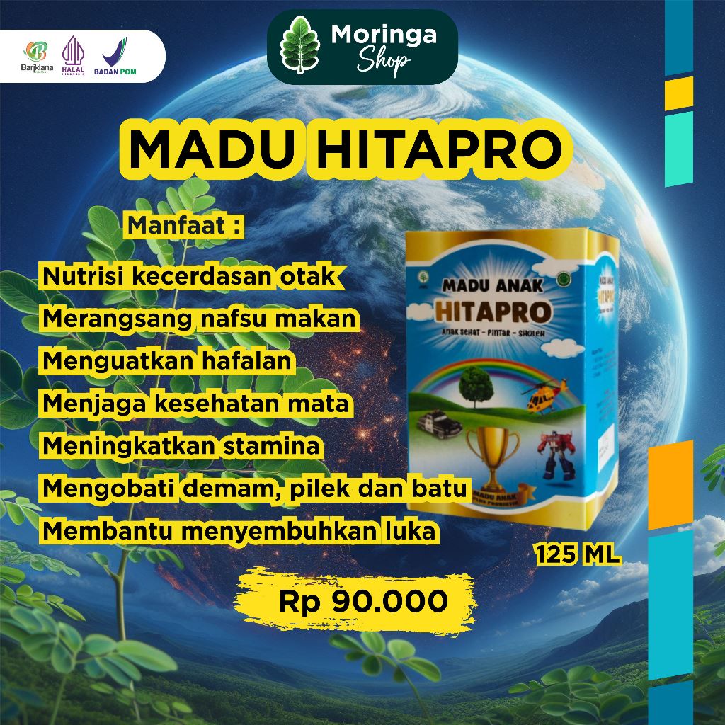 

Madu Anak HITAPRO Nutrisi kecerdasan Otak Menguatkan hafalan Mengatasi demam, batuk, pilek