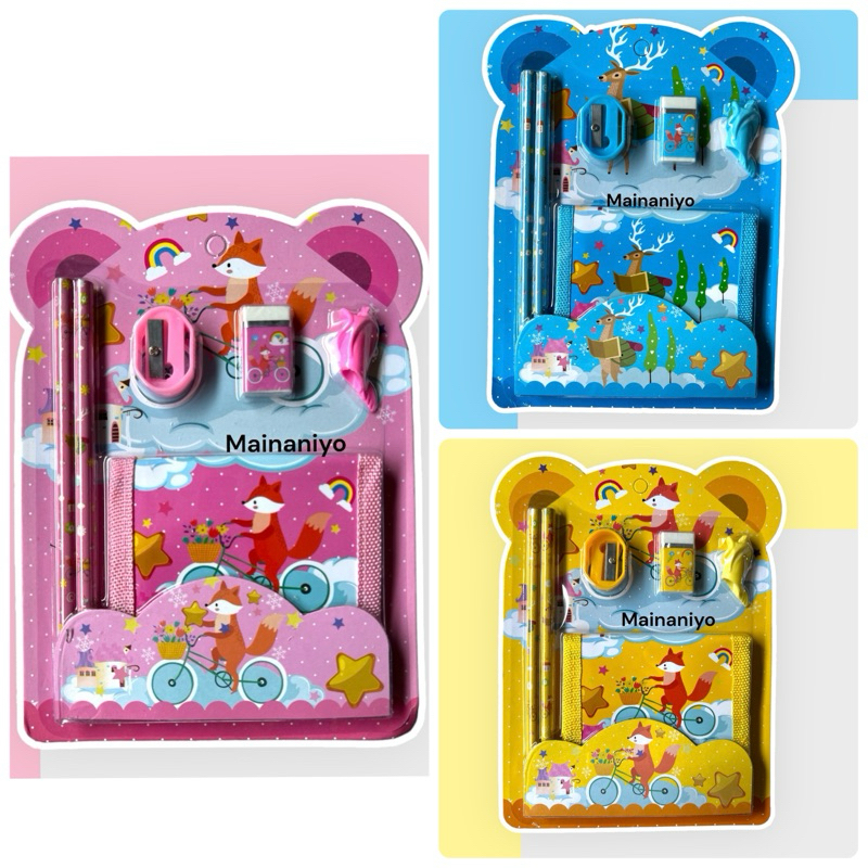 

set stationery anak sekolah paket alat tulis hadiah lomba souvenir hampers pensil penghapus rautan dompet kotak pensil