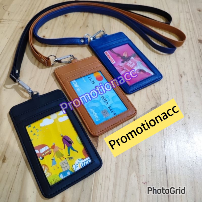 

ID Card Tali Kulit Dompet Kartu Name Tag Kulit Tali 4 Slot Card Hitam Coklat Biru PREMIUM